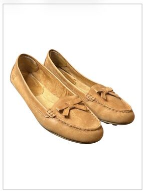 Born Tan Leather Bow Moc Toe Loafers Driving Flats Shoes Size 9.5